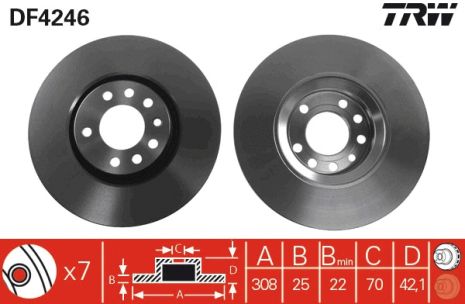 Диск тормозной OPEL MERIVA, SAAB 9-5, SAAB 9-3, TRW (DF4246)