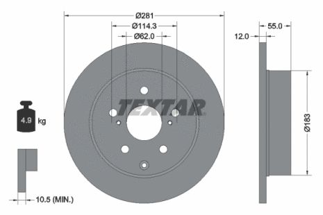 Диск тормозной TOYOTA LAND CRUISER, LEXUS HS, LANDWIND (JMC), TEXTAR (92162103)