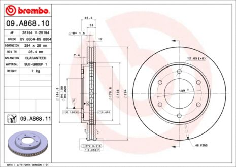 Диск гальмівний FIAT FULLBACK, MITSUBISHI L 200, BREMBO (09A86810)