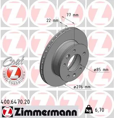 Диск тормозной VW LT, MERCEDES-BENZ VARIO, MERCEDES-BENZ SPRINTER, ZIMMERMANN (400647020)