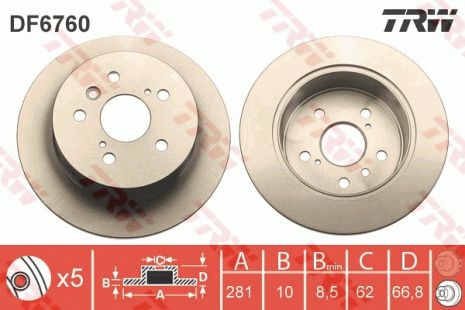 Диск тормозной LEXUS ES, TOYOTA AVALON, TOYOTA AURION, TRW (DF6760)