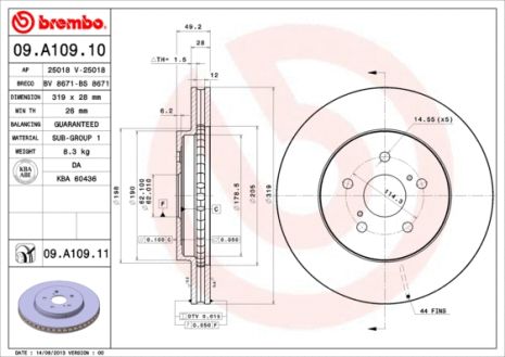 Диск гальмівний TOYOTA HARRIER, LEXUS RX, TOYOTA HIGHLANDER, BREMBO (09A10911)