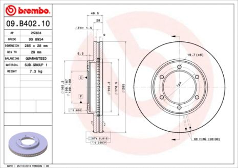 Диск тормозной TOYOTA GRANVIA, TOYOTA HIACE, BREMBO (09B40210)