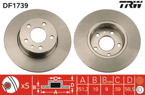 Диск тормозной ALFA ROMEO, LANCIA LYBRA, LANCIA THEMA, TRW (DF1739)