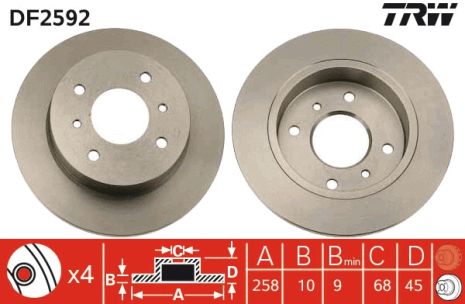 Диск тормозной NISSAN PRIMERA, NISSAN PINTARA, NISSAN ALMERA, TRW (DF2592)