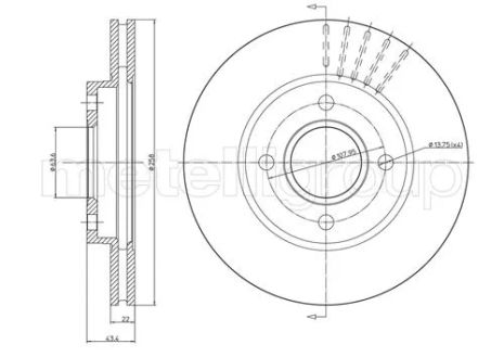 Диск тормозной MAZDA 2, FORD FOCUS, FORD FIESTA, METELLI (230476C)