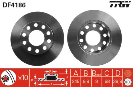 Диск тормозной SEAT EXEO, AUDI A4, TRW (DF4186)