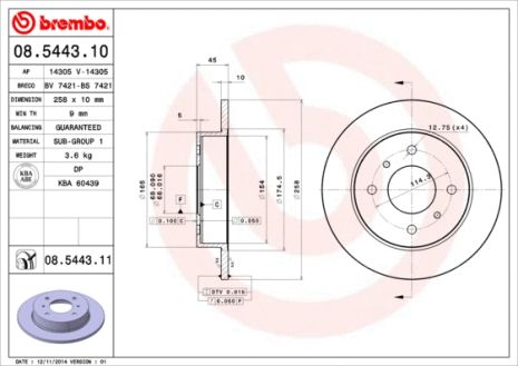 Диск гальмівний NISSAN ALMERA, NISSAN PRIMERA, BREMBO (08544311)