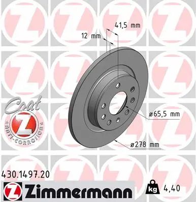 Диск тормозной FIAT CROMA, SAAB 9-3, BAIC SENOVA, ZIMMERMANN (430149720)