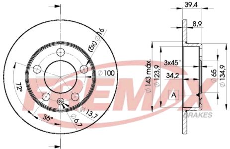 Диск тормозной SKODA FABIA, AUDI A1, VW TAIGO, FREMAX (BD5601)