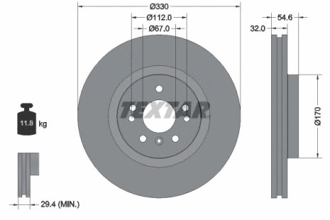 Диск гальмівний MERCEDES-BENZ R-CLASS, MERCEDES-BENZ M-CLASS, TEXTAR (92150605)