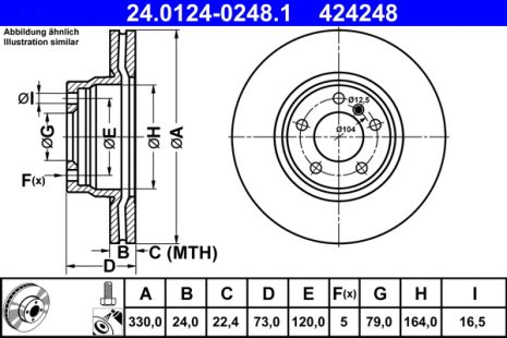 Диск тормозной BMW 3, BMW 2, BMW 4, ATE (24012402481)