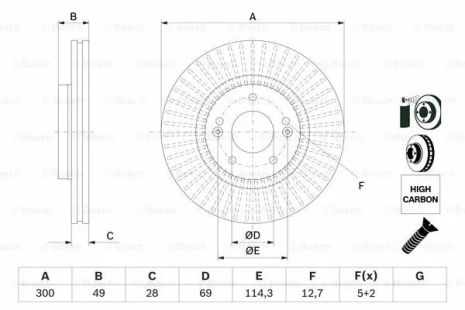 Диск тормозной KIA SORENTO, HYUNDAI SANTA, BOSCH (0986479F19)