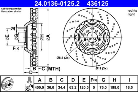 Диск тормозной BMW 6, BMW 5, ATE (24013601252)