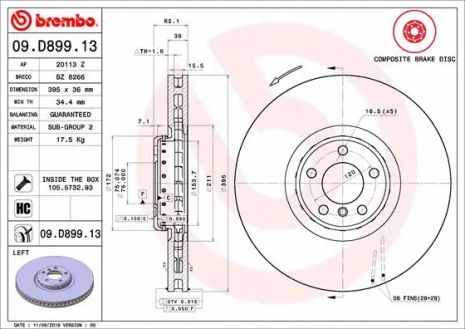 Диск гальмівний BMW X5, BMW X6, BREMBO (09D89913)