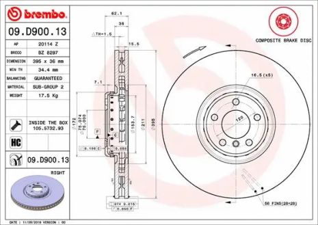 Диск гальмівний BMW X5, BMW X6, BREMBO (09D90013)