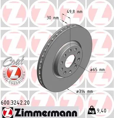 Диск тормозной VW, SKODA, ZIMMERMANN (600324220)