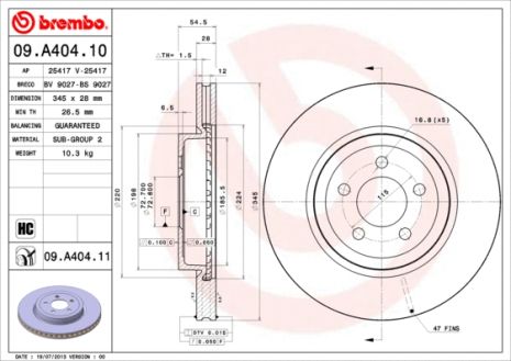 Диск гальмівний CHRYSLER (BBDC), DODGE CHALLENGER, LANCIA THEMA, BREMBO (09A40411)