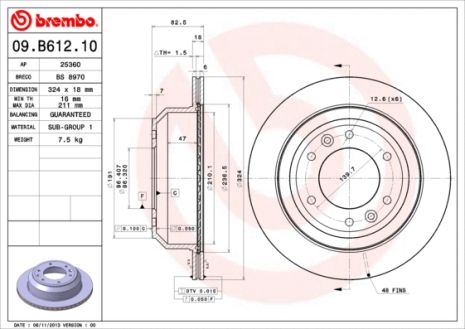 Диск тормозной HYUNDAI H-1, BREMBO (09B61210)