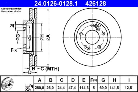 Диск тормозной KIA SPORTAGE, HYUNDAI TUCSON, HYUNDAI TIBURON, ATE (24012601281)