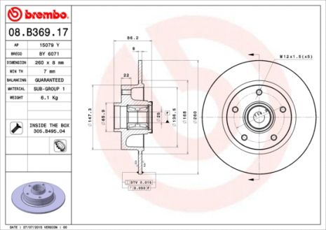 Диск гальмівний RENAULT FLUENCE, RENAULT MEGANE, BREMBO (08B36917)