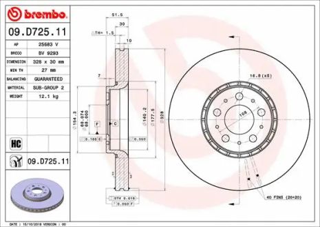 Диск гальмівний VOLVO XC90, BREMBO (09D72511)