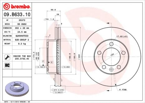 Диск гальмівний NISSAN INTERSTAR, OPEL MOVANO, RENAULT MASTER, BREMBO (09B63310)