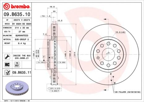 Диск тормозной VW, SKODA, BREMBO (09B63511)