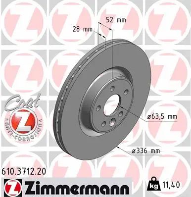 Диск тормозной VOLVO (CHANGAN), VOLVO V60, VOLVO S60, ZIMMERMANN (610371220)