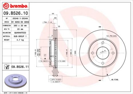 Диск гальмівний NISSAN (DFAC), NISSAN LIVINA, NISSAN LATIO, BREMBO (09B52611)