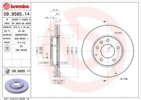 Диск гальмівний BESTURN (FAW), MAZDA (FAW), MAZDA PREMACY, BREMBO (09958511)