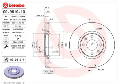 Диск гальмівний TOYOTA PROACE, PEUGEOT (DF-PSA), CITROËN (DF-PSA), BREMBO (09961911)