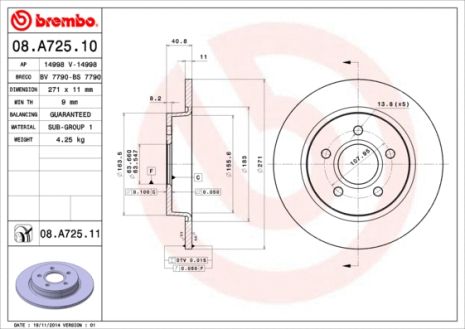 Диск тормозной FORD (CHANGAN), FORD ASIA, FORD FOCUS, BREMBO (08A72511)