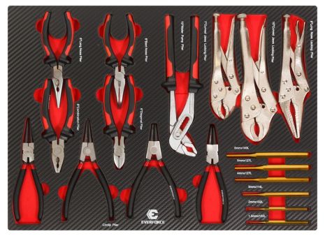 Набор шарнирно-губцевого инструмента 18 предметов(утконосы,бокорезы,пассатижи,съемники ст-х колц-4шт,гейф-е захваты-3шт,пассатижи пер-е,выколотки-5шт)в лож-те EVERFORCE FORSAGE EF-21047