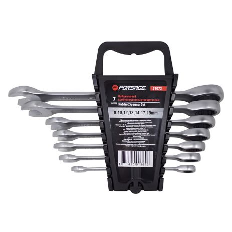 Набор ключей комбинированных трещоточных 7 предметов (8,10,12,13,14,17,19мм)в пластиковом держателе FORSAGE F-51072
