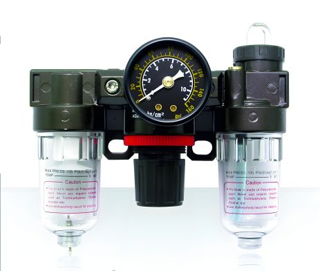 1/4" Комплект подготовки воздуха с тонкой очисткой мини (регулятор давления нижний + фильтр + маслодобавитель) 0-10 бар FORSAGE F-SA-1100