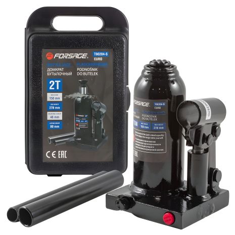 Домкрат бутылочный 2т (150-278мм) с клапаном в кейсе Forsage ROCKFORCE F-T90204S