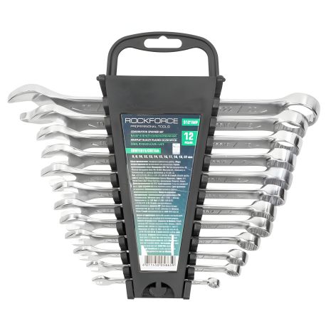 Набір комбінованих ключів, 12 предметів, у пластиковому тримачі (6,8,10,12,13,14,15,16,17,18,19,22мм) ROCKFORCE FORSAGE RF-5121MP