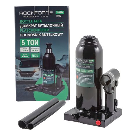 Бутылочный домкрат 5т с клапаном (высота подхвата - 216мм, высота подъема - 413мм) ROCKFORCE FORSAGE RF-T90504
