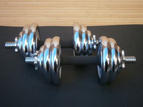 Гантели 2 шт по 10 кг разборные стальные хромированные с резиновой ручкой Sport Lux 20 кг/33 см/25 мм