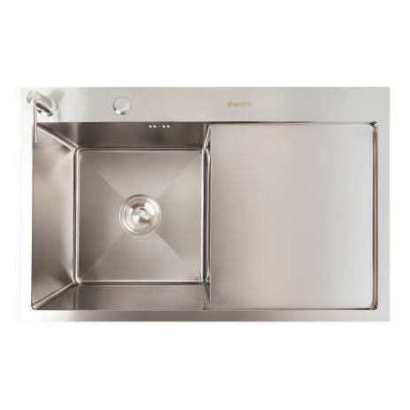 Кухонная мойка CM 78x50 L из нержавеющей стали, VALESO Handmade (круглый сифон 3,0/0,8)