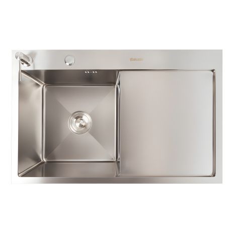 Кухонная мойка CM 78x50 L из нержавеющей стали, VALESO Handmade (круглый сифон 3,0/0,8)