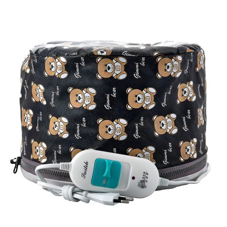 Електрична вінілова термошапка сушуар для масок (чорна з ведмедиками)
