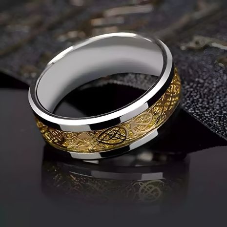 Золотистое мужское кольцо с узором "Властелин колец" размер 17-23