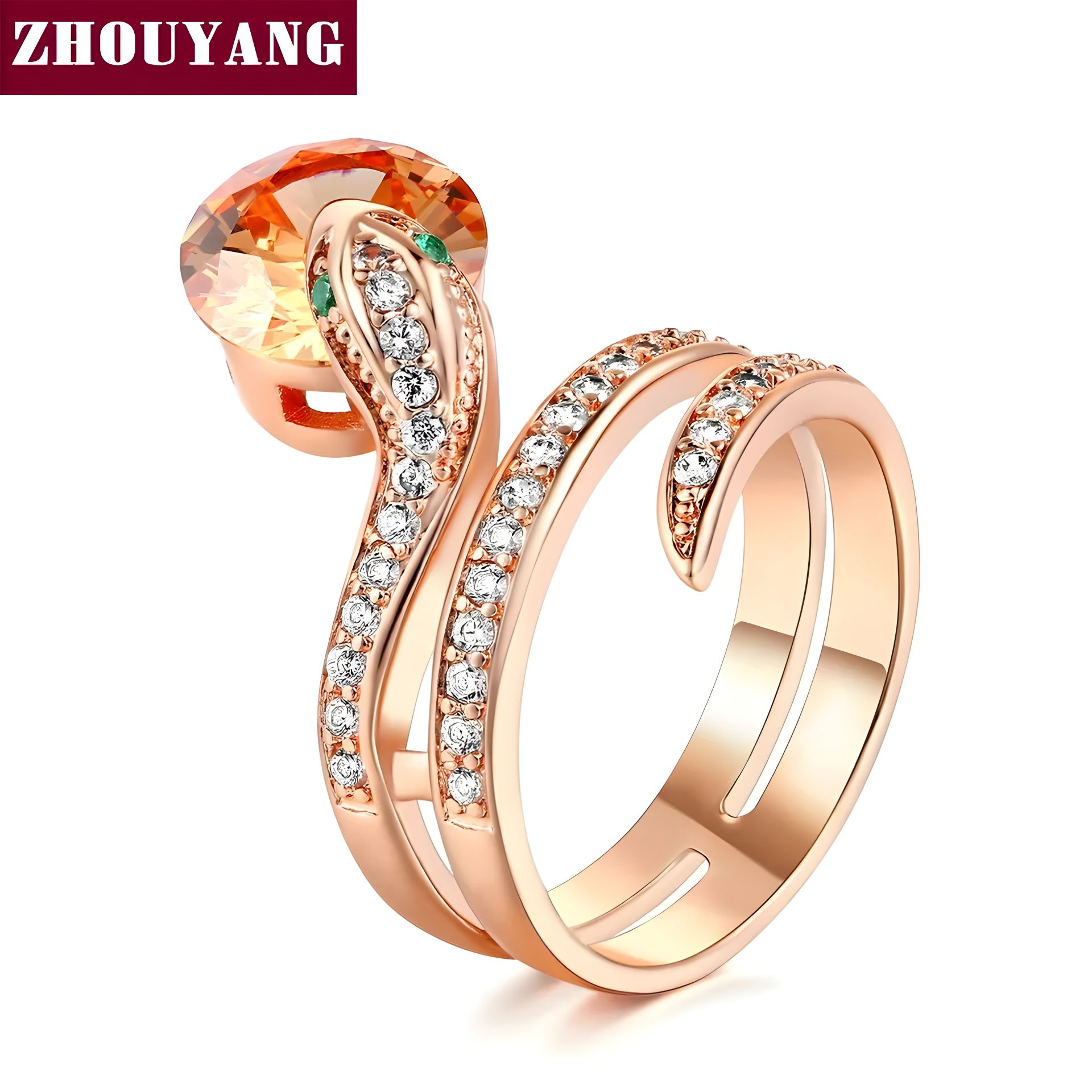 Женское украшение - кольцо змея с камнем в пасти, размер 17-18, цвет персик Женское украшение - кольцо змея с камнем в пасти, размер 17-18, цвет персик