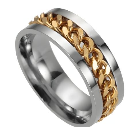 Кільце-спінер чоловіче/жіноче, хром із золотистою вставкою 18-22