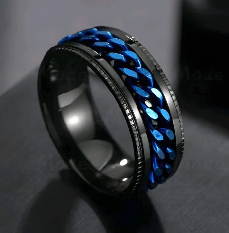 Кільце спінер чорний чоловіче жіноче синя вставка 16-23 Кільце спінер чорний чоловіче жіноче синя вставка 16-23