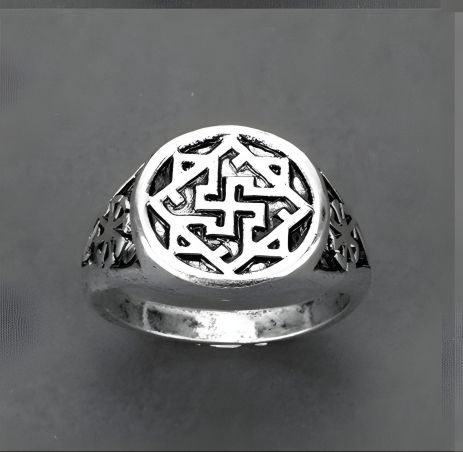 Кольцо мужское и женское с символом свастики одолень-трава, славянское, размер 18-21 Кольцо мужское и женское с символом свастики одолень-трава, славянское, размер 18-21