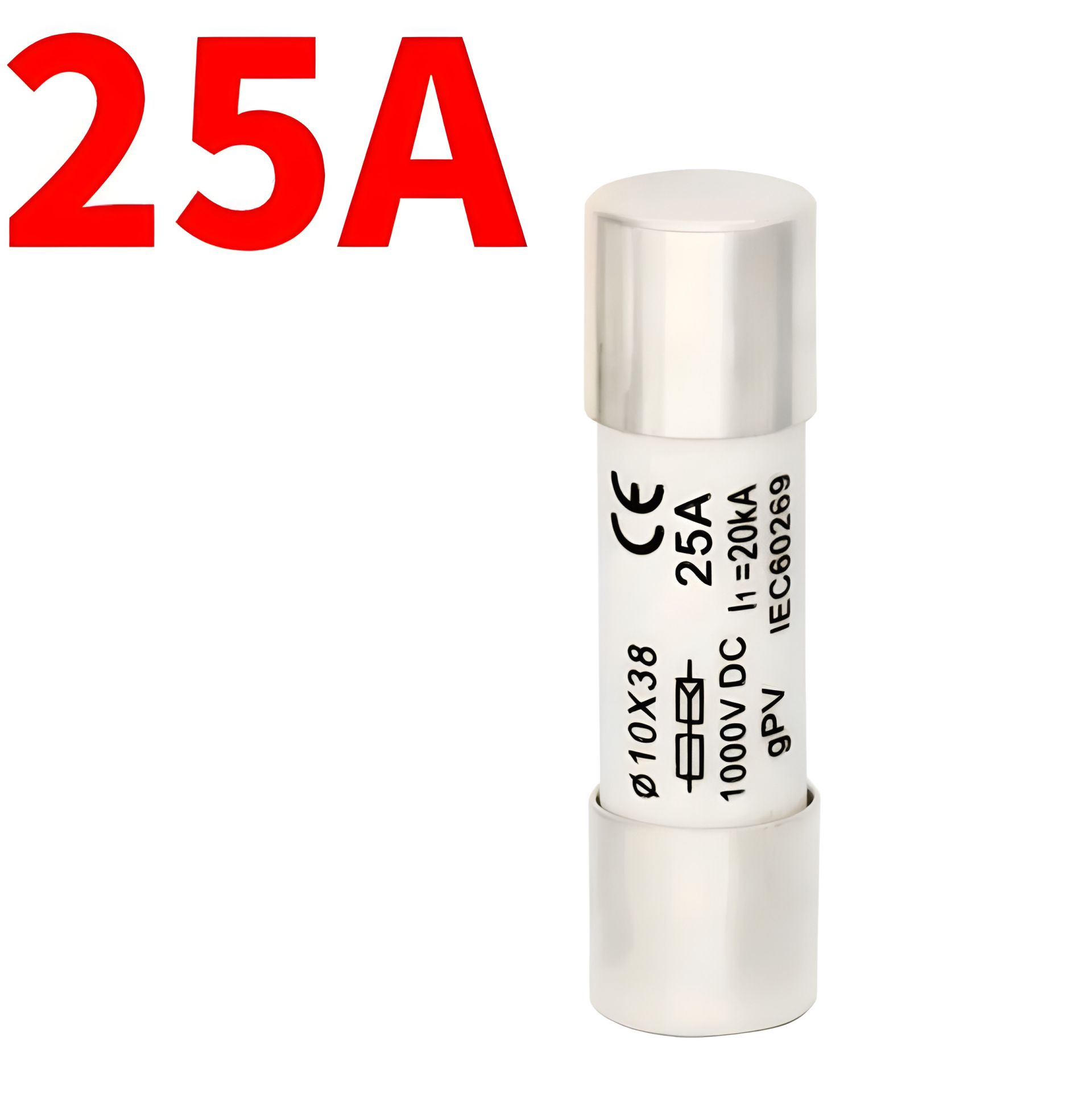 Керамічний запобіжник від короткого замикання в щитову DC 25А Керамічний запобіжник від короткого замикання в щитову DC 25А