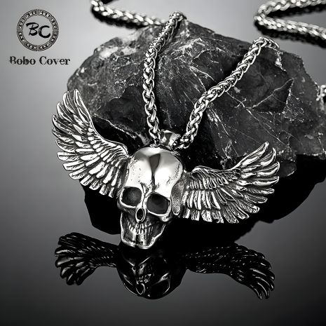 Кулон ланцюжок у вигляді черепа з крилами прикраса біжутерія хром